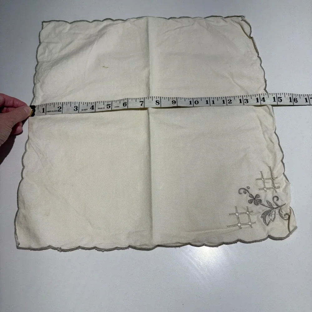 Vintage Embroidered Linen Napkins Set of 5 Floral Cream Scalloped Edge Square‎
